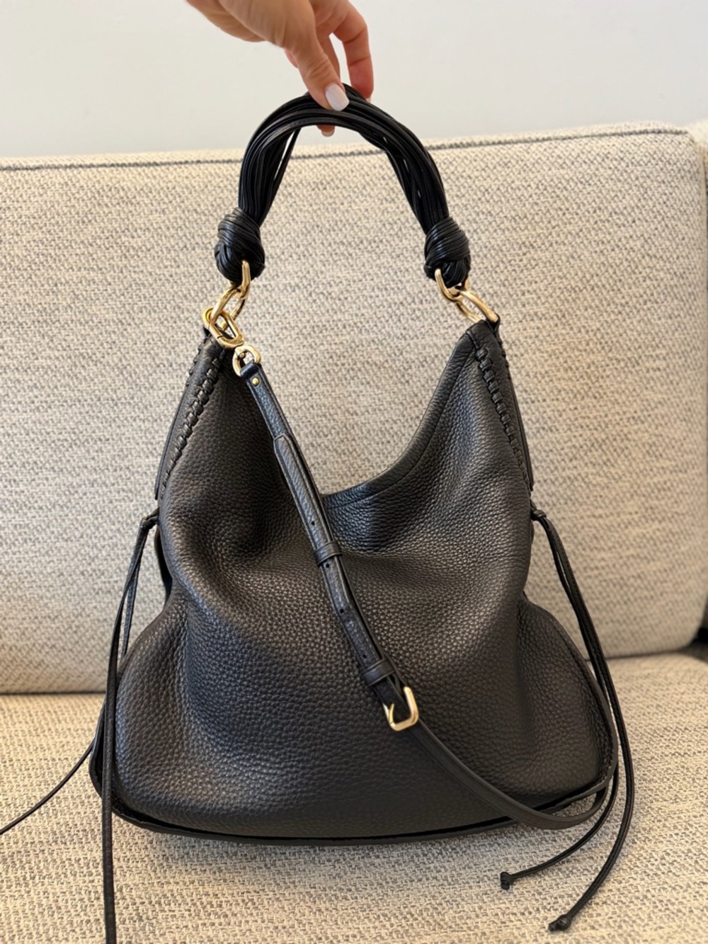 Stuart Weitzman Black Pebbled Leather Hobo Shoulder Bag